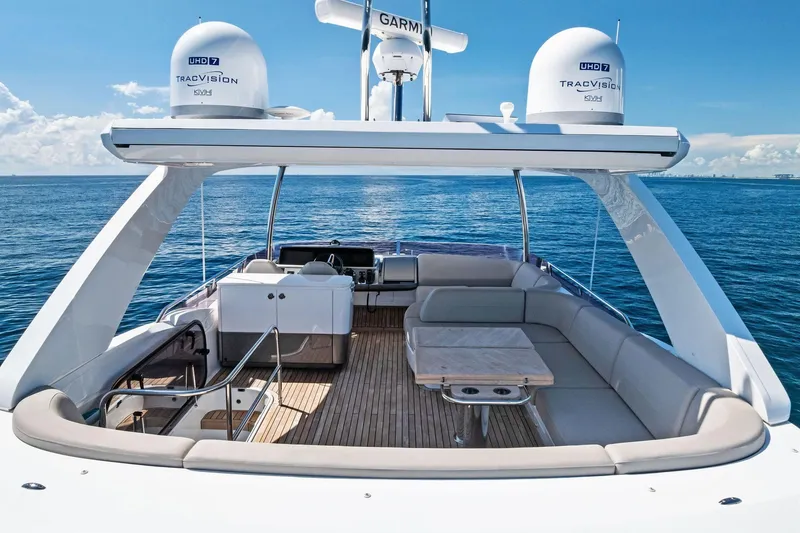 Slide: The Image of Luxurious 2022 Princess 55 Flybridge yacht with spacious seating and ocean view. - 17