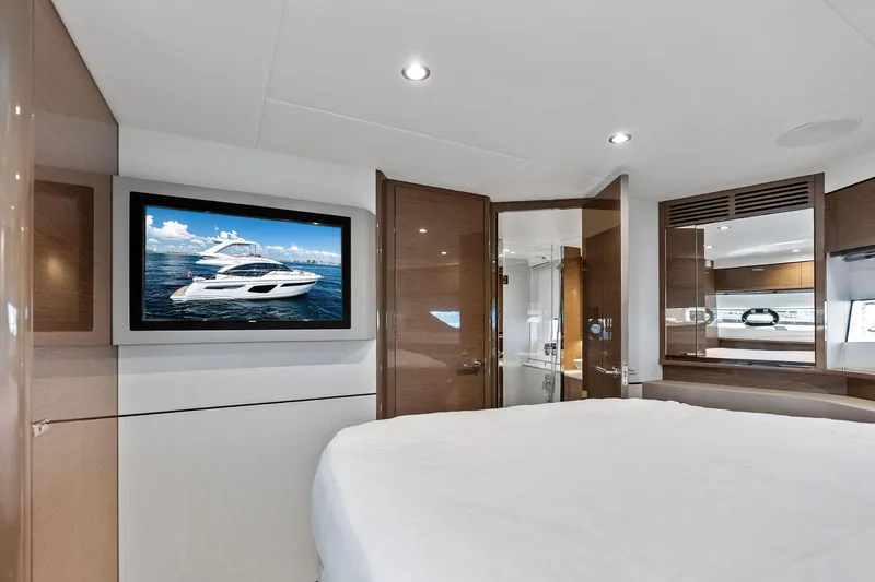 Slide: The Image of Luxurious interior of 2022 Princess 55 Flybridge yacht with modern amenities and elegant design. - 32