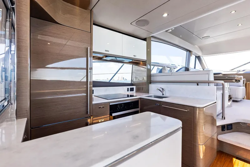 Slide: The Image of Luxurious kitchen interior of 2022 Princess 55 Flybridge yacht with modern design elements. - 75