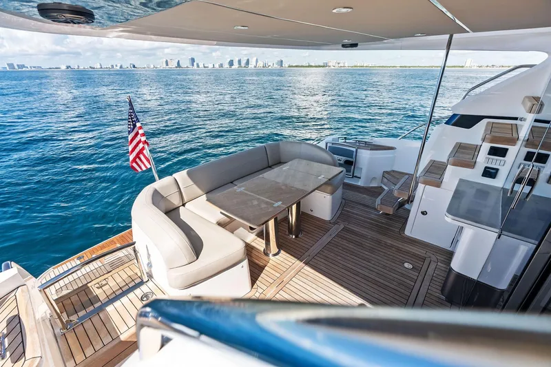 Slide: The Image of Luxurious 2022 Princess 55 flybridge yacht with spacious deck and ocean view. - 84