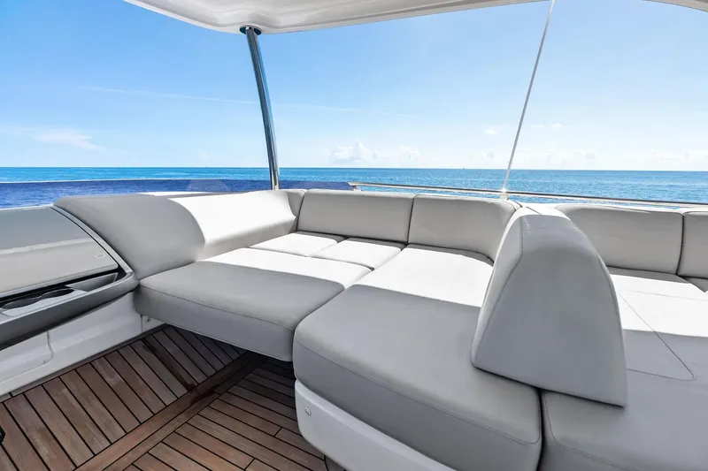 Slide: The Image of Luxurious seating on 2022 Princess 55 Flybridge yacht with ocean view. - 96