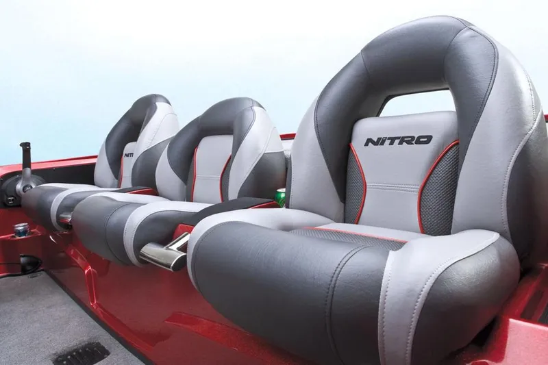 Slide: The Image of Manufacturer Provided Image: 2013 Nitro Z-8 boat seats with gray and red accents. - 18