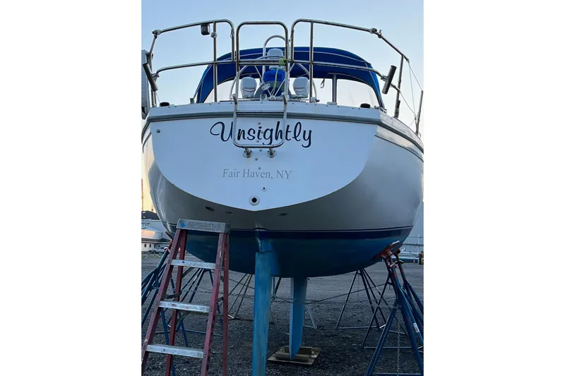 Slide: The Image of Catalina 36 sailboat from 1985 named "Unsightly" in Fair Haven, NY, on dry dock. - 53