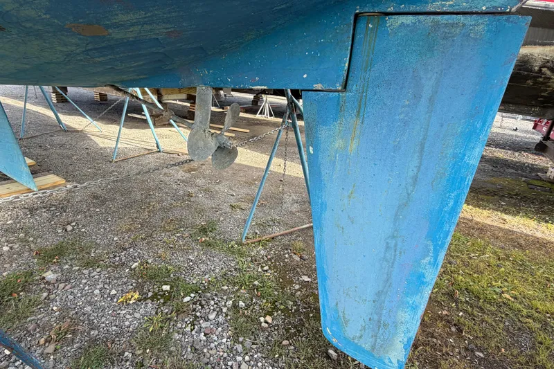 Slide: The Image of Catalina 36 sailboat keel and propeller, 1985 model, on dry dock. - 60