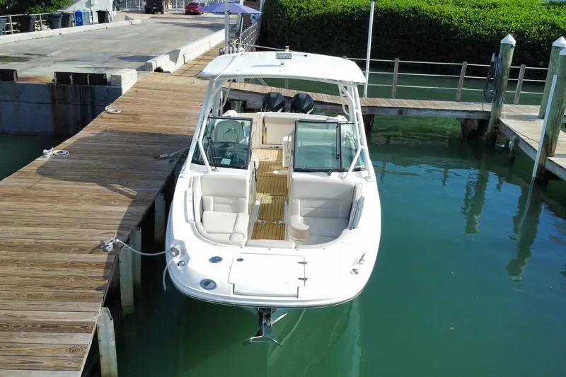 Slide: The Image of 2019 Boston Whaler 270 Vantage docked at marina, aerial view. - 4