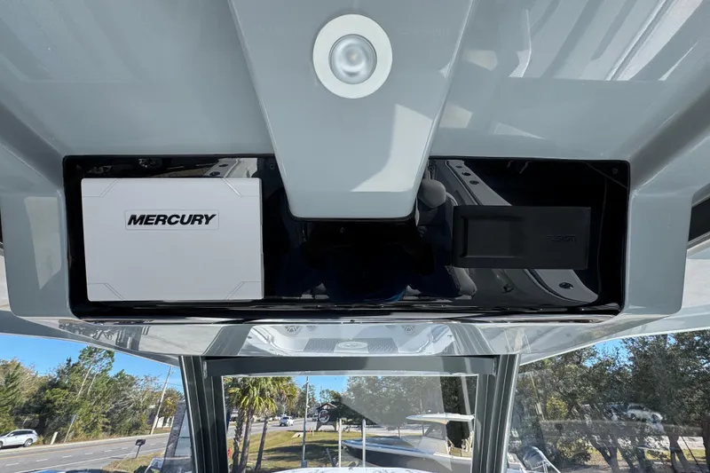 Slide: The Image of 2026 Invincible 46 Catamaran dashboard featuring Mercury and Fusion equipment. - 37