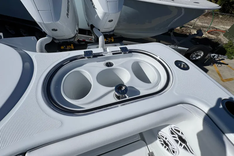 Slide: The Image of 2026 Invincible 46 Catamaran with dual engines and sleek deck design. - 49