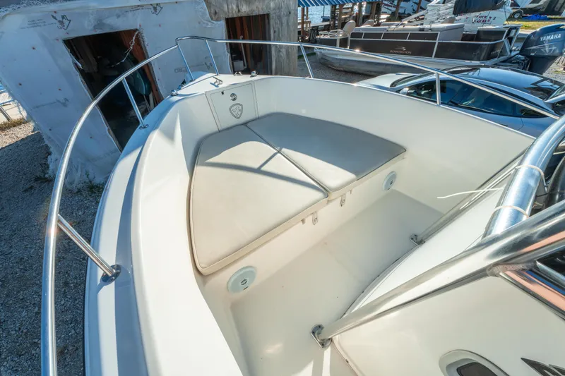 Slide: The Image of Century 2001 model boat interior, 2006, with cushioned seating and stainless steel railings. - 25