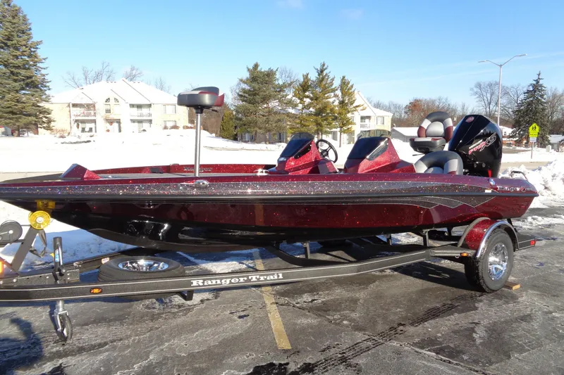 The Image of 2026 Ranger Z185 boat on trailer in snowy setting. - 0