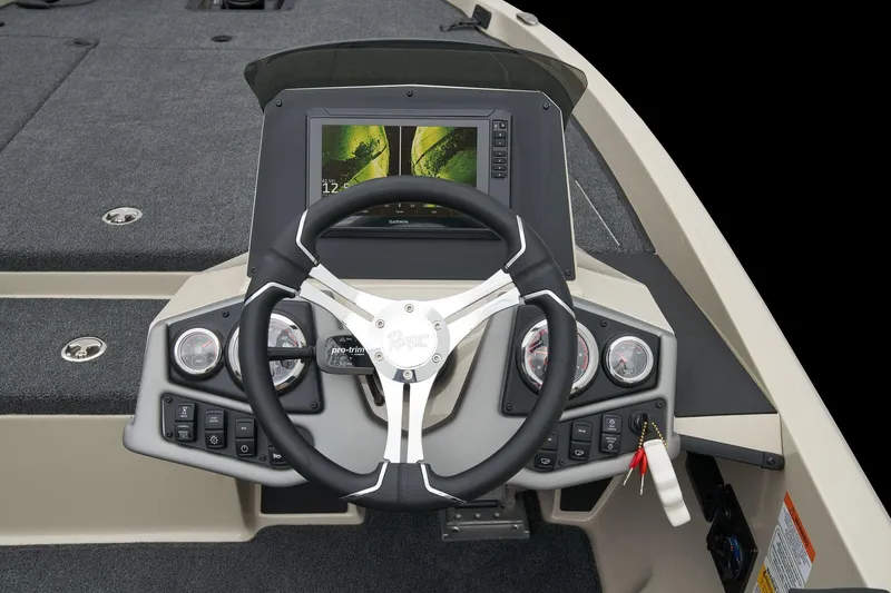 Slide: The Image of Manufacturer Provided Image: Steering console of 2026 Ranger Z185 boat with modern controls and display. - 60