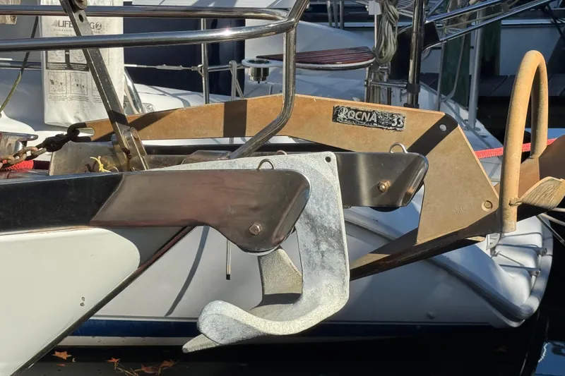 Slide: The Image of Bow of 1997 Creekmore Cutter with Rocna anchor, docked at marina. - 17