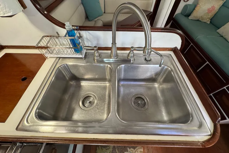 Slide: The Image of Stainless steel double sink in 1997 Creekmore Cutter yacht kitchen. - 72
