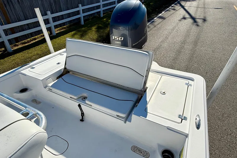 Slide: The Image of 2014 Sportsman Tournament 214 Bay Boat with Yamaha 150 engine, rear seating view. - 7