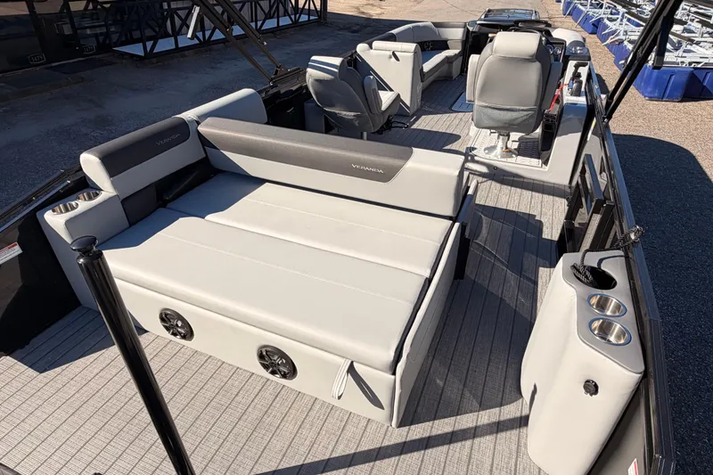 Slide: The Image of 2026 Veranda Relax VR 265 VL pontoon boat interior with spacious seating and modern amenities. - 7
