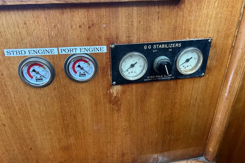 Slide: The Image of Control panel of a 1976 Bristol Trawler with engine gauges and stabilizer controls. - 21