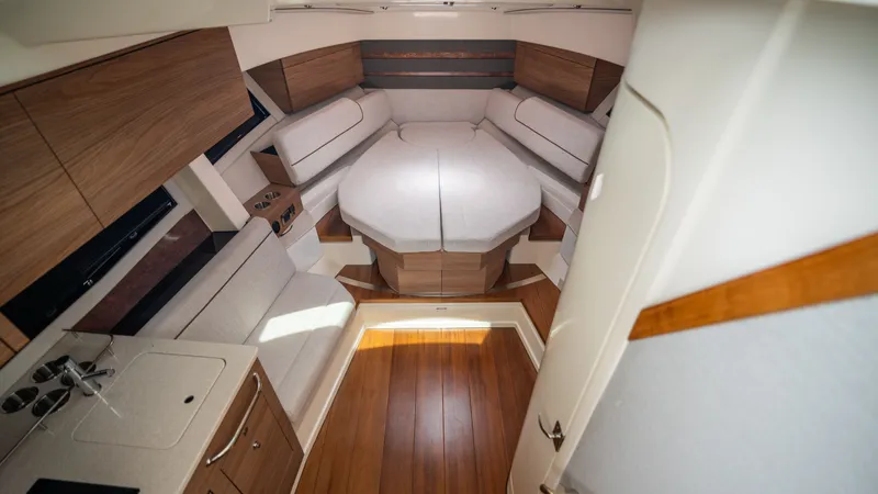 Slide: The Image of Interior of 2026 Boston Whaler 365 Conquest with modern amenities. - 20