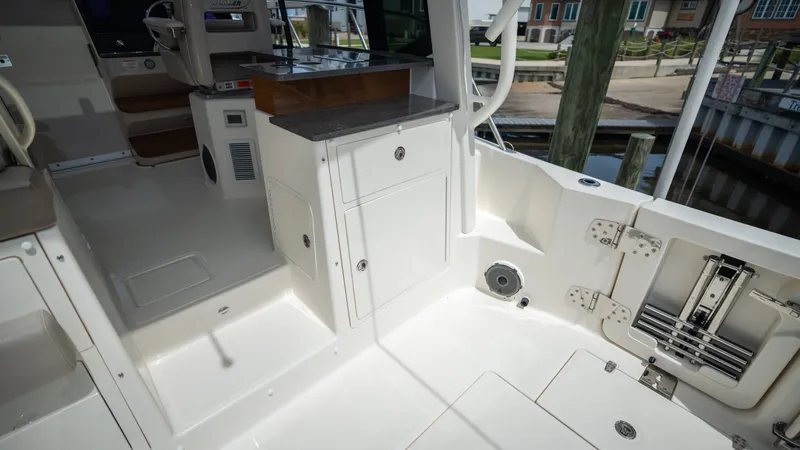 Slide: The Image of Interior of 2026 Boston Whaler 365 Conquest with modern amenities. - 35