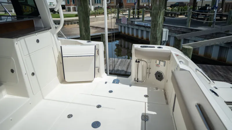 Slide: The Image of Interior of 2026 Boston Whaler 365 Conquest at dock. - 43