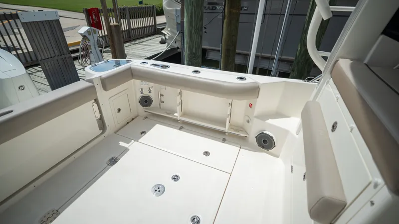 Slide: The Image of Interior of 2026 Boston Whaler 365 Conquest with seating area. - 44