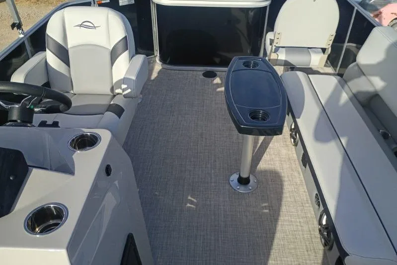 Slide: The Image of Interior of 2026 SunCatcher Select 18F pontoon boat with seating and table. - 6