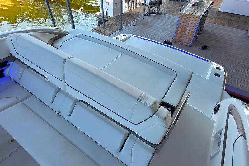 Slide: The Image of 2026 Formula 350 Crossover Bowrider I/O with luxurious white seating and modern design. - 15