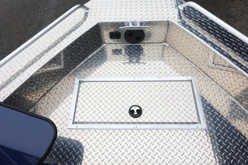Slide: The Image of 2026 Thunder Jet 185 Luxor boat deck with diamond plate finish. - 18