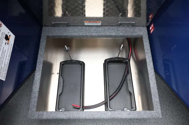 Slide: The Image of Battery compartment of 2026 Thunder Jet 185 Luxor boat, featuring dual battery setup. - 20