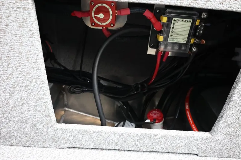 Slide: The Image of Electrical components inside 2026 Thunder Jet 185 Luxor boat, featuring wiring and safety hub. - 37