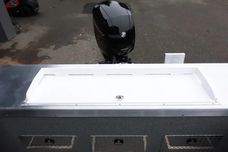 Slide: The Image of 2026 Thunder Jet 185 Luxor boat with Mercury outboard motor, rear view. - 40