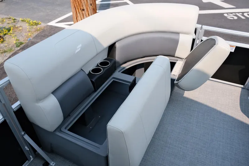 Slide: The Image of 2023 Starcraft LX 18 R boat seating with storage and cup holders. - 19