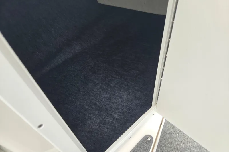 Slide: The Image of Interior view of 2019 Yamaha AR195 boat storage compartment with dark carpet. - 16