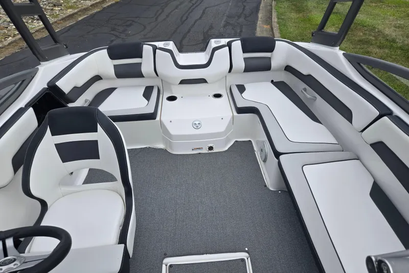 Slide: The Image of 2019 Yamaha Boats AR195 interior with sleek seating and modern design. - 22