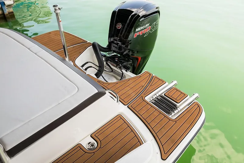 Slide: The Image of Manufacturer Provided Image: 2020 Sea Ray SPX 190 OB boat with Mercury outboard engine and teak swim platform. - 33