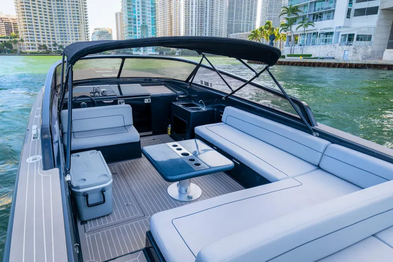 Slide: The Image of Luxurious 2014 VanDutch 40 yacht interior with sleek seating and modern design. - 11