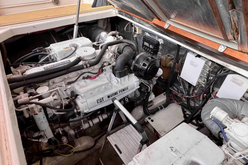 Slide: The Image of Engine compartment of a 2007 Albin 45 Command Bridge with CAT Marine Power engines. - 39