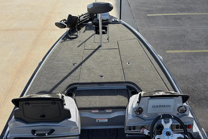 Slide: The Image of 2026 Nitro Z19 XL Pro boat with Garmin electronics, viewed from the cockpit. - 13