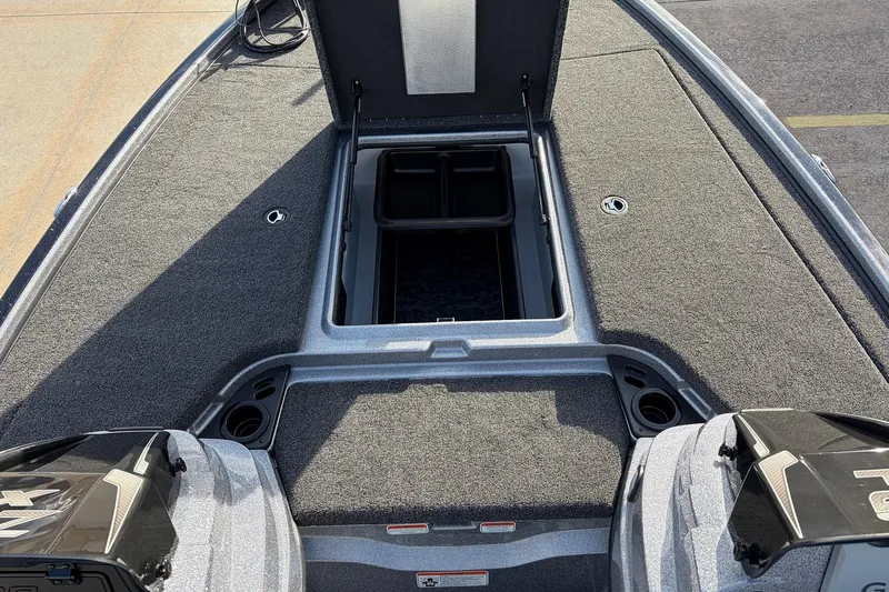 Slide: The Image of 2026 Nitro Z19 XL Pro boat deck with open storage compartment. - 23