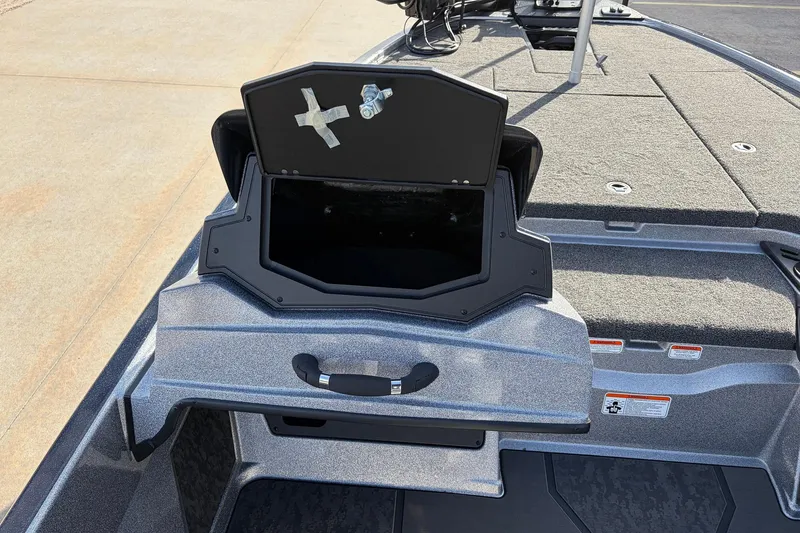 Slide: The Image of 2026 Nitro Z19 XL Pro boat storage compartment open, showcasing interior space and design. - 36