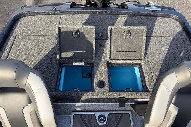 Slide: The Image of 2026 Nitro Z19 XL Pro boat interior with storage compartments and seating. - 48