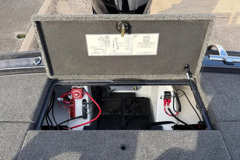 Slide: The Image of 2026 Nitro Z19 XL Pro boat battery compartment with wiring and diagram. - 61