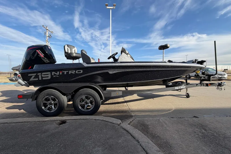 Slide: The Image of 2026 Nitro Z19 XL Pro boat on trailer under clear blue sky. - 7