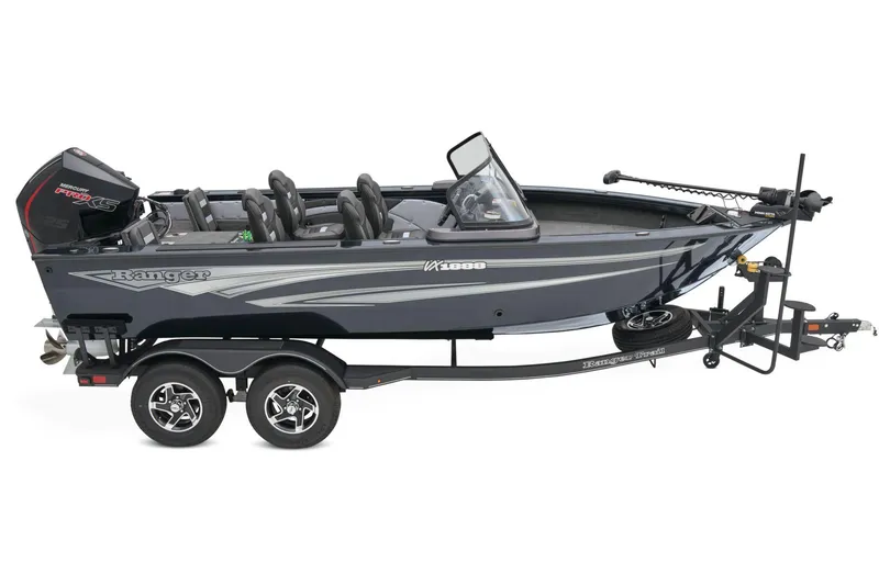 Slide: The Image of 2026 Ranger VX1888 WT boat interior with modern seating and powerful engine. - 7
