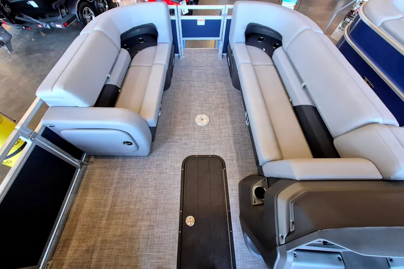 Slide: The Image of 2026 Sun Tracker SportFish 22 XP3 pontoon boat interior with spacious seating. - 12