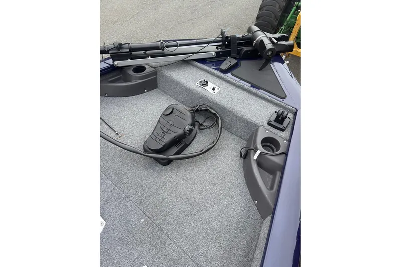 Slide: The Image of 2020 Tracker Pro Team 175 TF boat deck with trolling motor and foot pedal. - 6