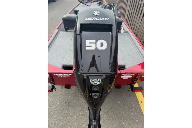 Slide: The Image of 2023 Tracker Bass Tracker Classic XL with Mercury 50 HP engine, rear view. - 5