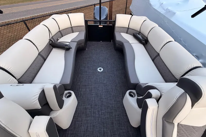 Slide: The Image of 2026 Veranda VR 265 RCP pontoon boat interior with luxurious seating and modern design. - 15