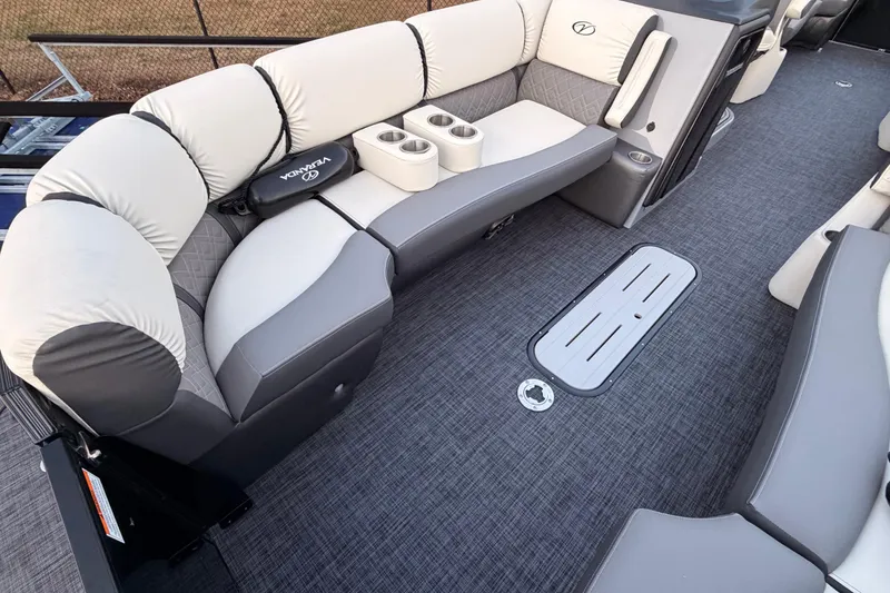 Slide: The Image of Luxurious seating on 2026 Veranda VR 265 RCP pontoon boat with stylish upholstery and cup holders. - 9