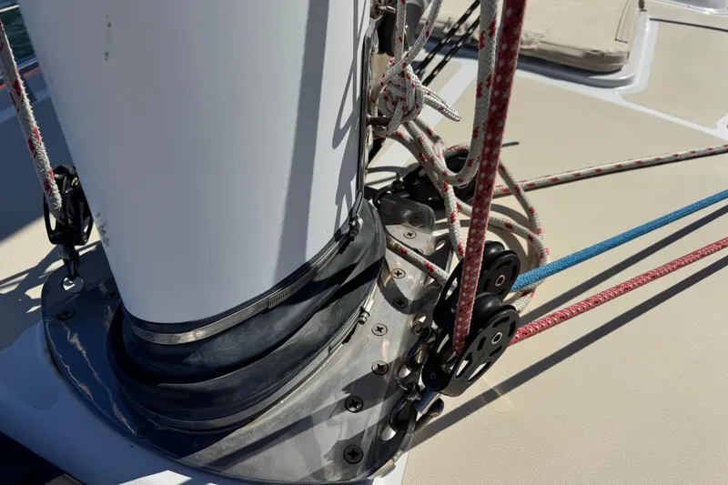 Slide: The Image of Close-up of Tartan 4000 sailboat mast base with rigging, 2013 model. - 40