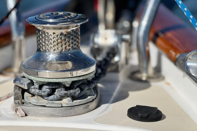 Slide: The Image of Close-up of a Tartan 4000 yacht's anchor windlass, 2013 model. - 42