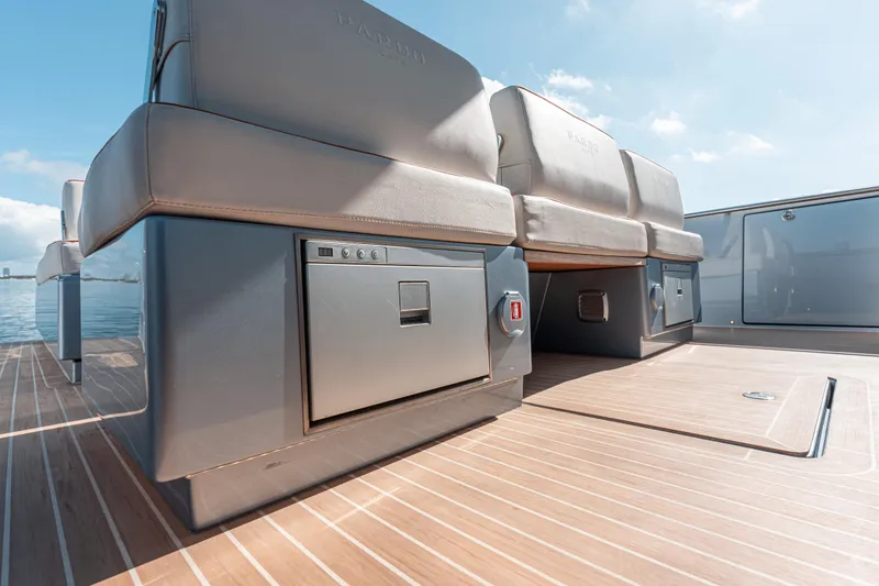 Slide: The Image of Luxury seating on 2021 Pardo Yachts 43 with sleek deck design. - 22
